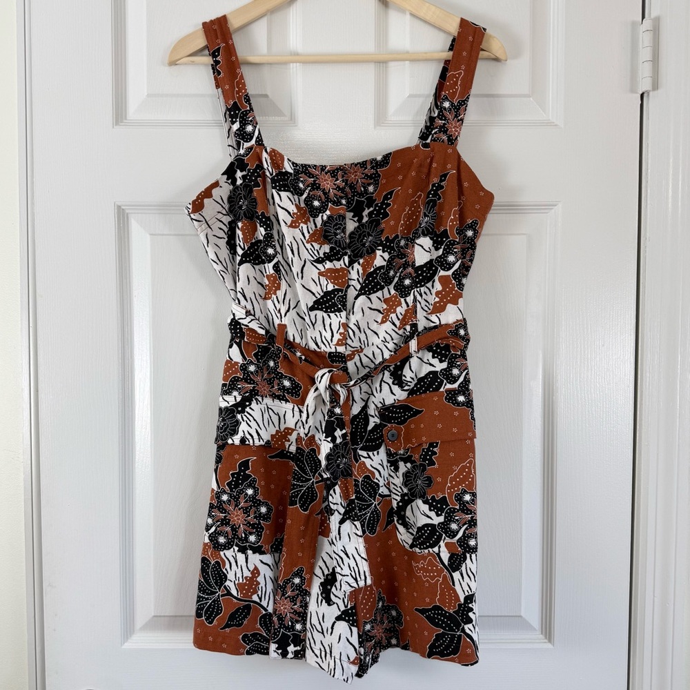 NEW Belle Vere Anthropologie Women's Brown LINEN Short Romper Jumpsuit Size 12